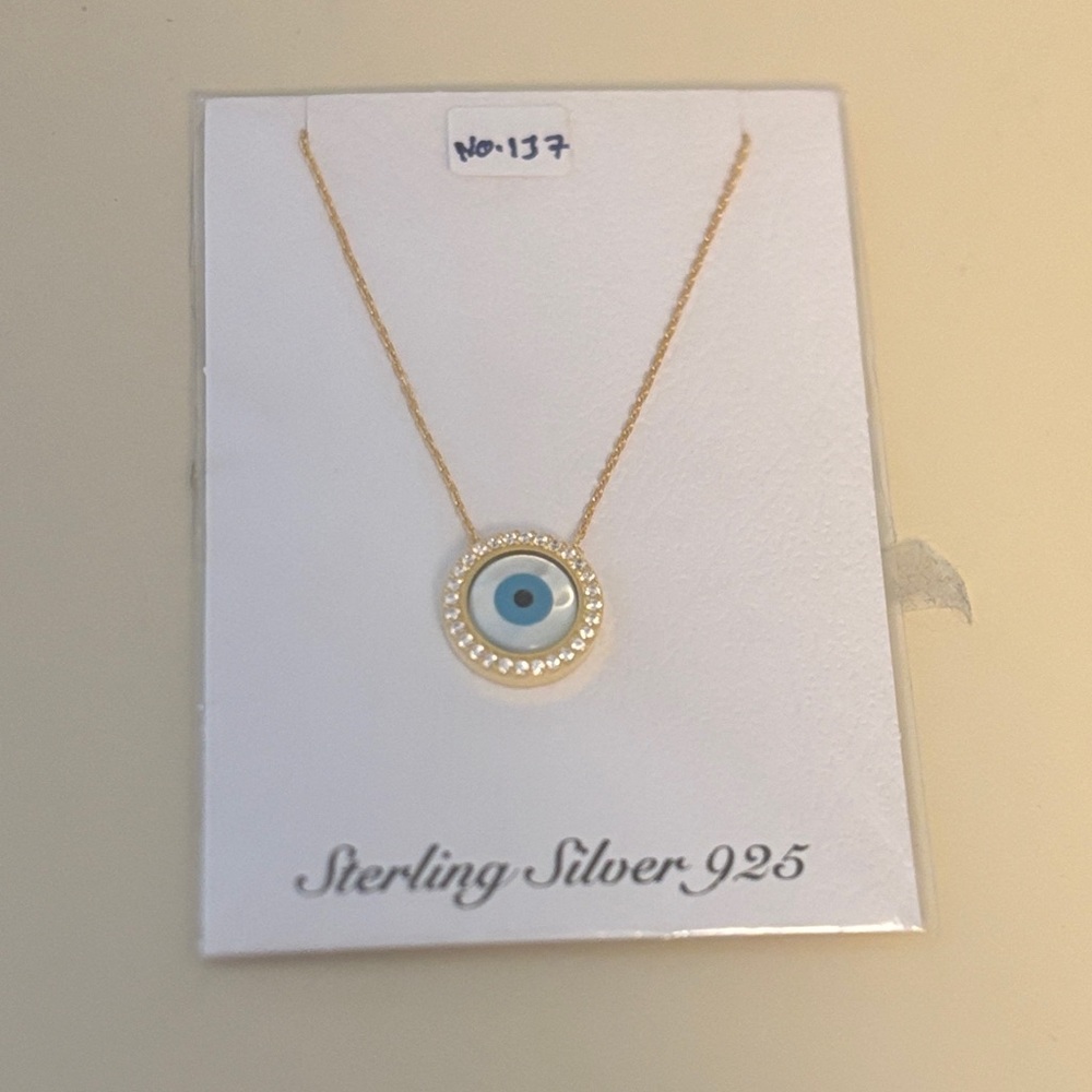 Sterling Silver Evil Eye Necklace with Gold Chain 925
